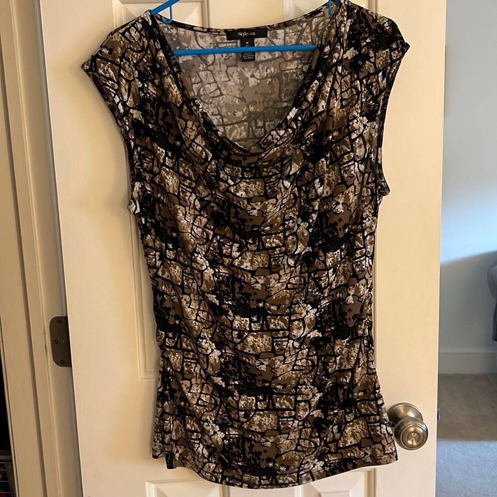 Style & Co. Black and Brown Patterned Blouse